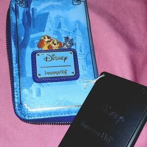 Disney Loungfly Lady and the Tramp Blue Wallet Zip Closure NEW